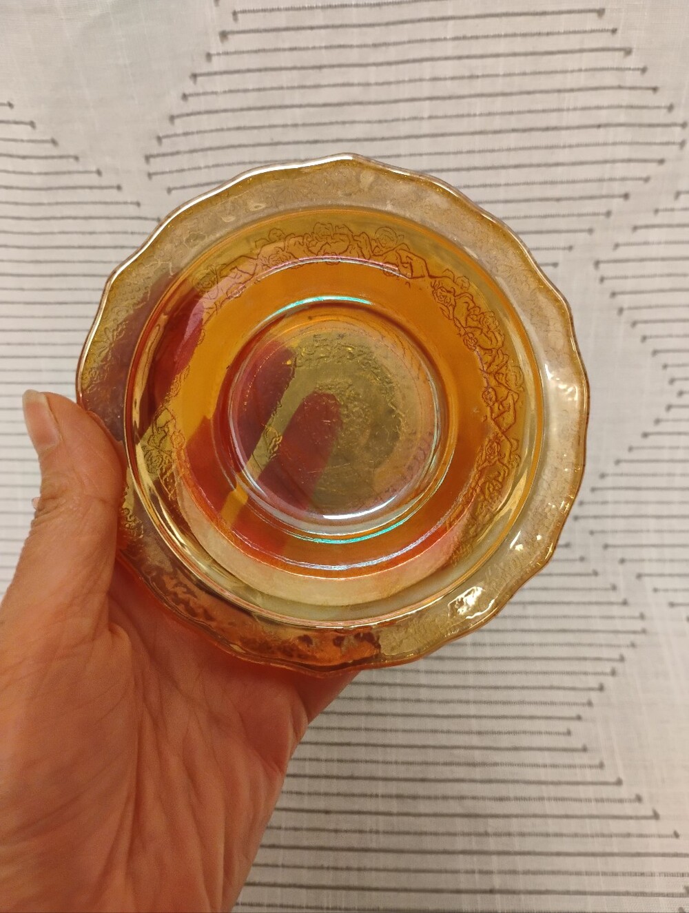 Vintage Federal Glass Co Berry Dessert Bowl Iridescent Marigold Normandie 5 Inch